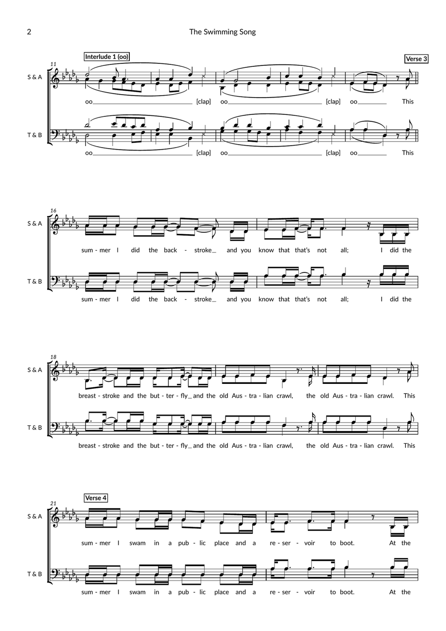 The Swimming Song (arr. Dom Stichbury) 4-Part scores gallery preview page 2