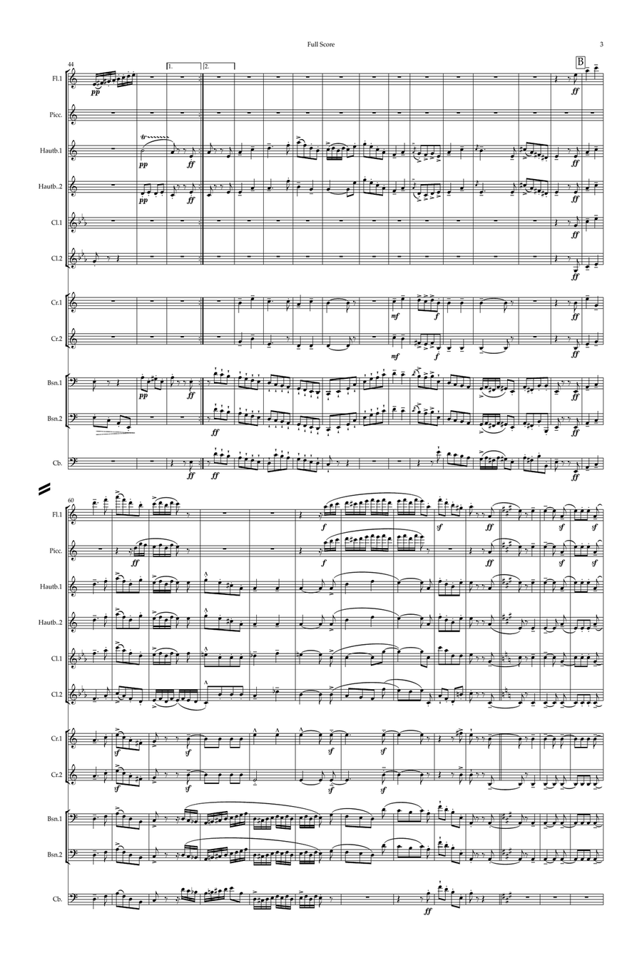 Chabrier: Suite Pastorale II.Danse Villageoise - wind dectet/bass Large Ensemble scores gallery preview page 3