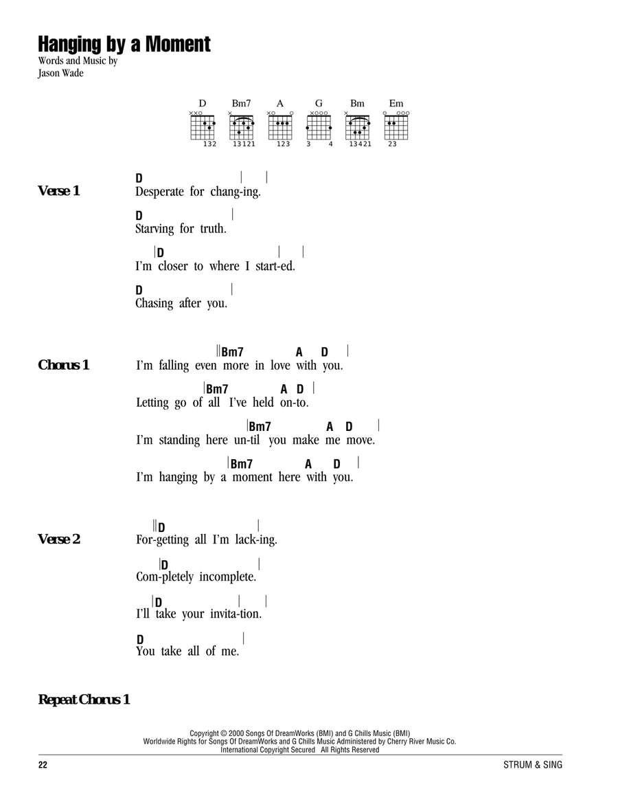 Hanging By A Moment Acoustic Guitar scores gallery preview page 1