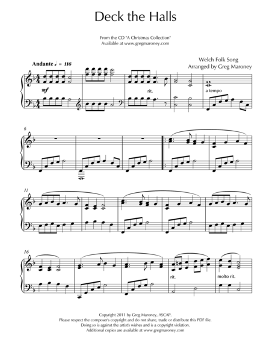 Deck the Halls Piano Solo scores gallery preview page 1
