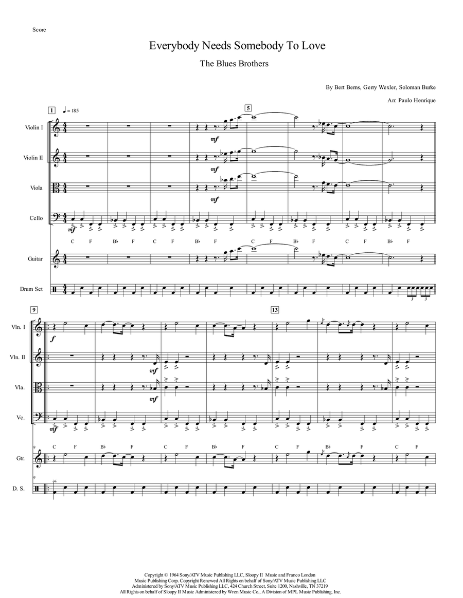 Everybody Needs Somebody To Love String Quartet scores gallery preview page 2