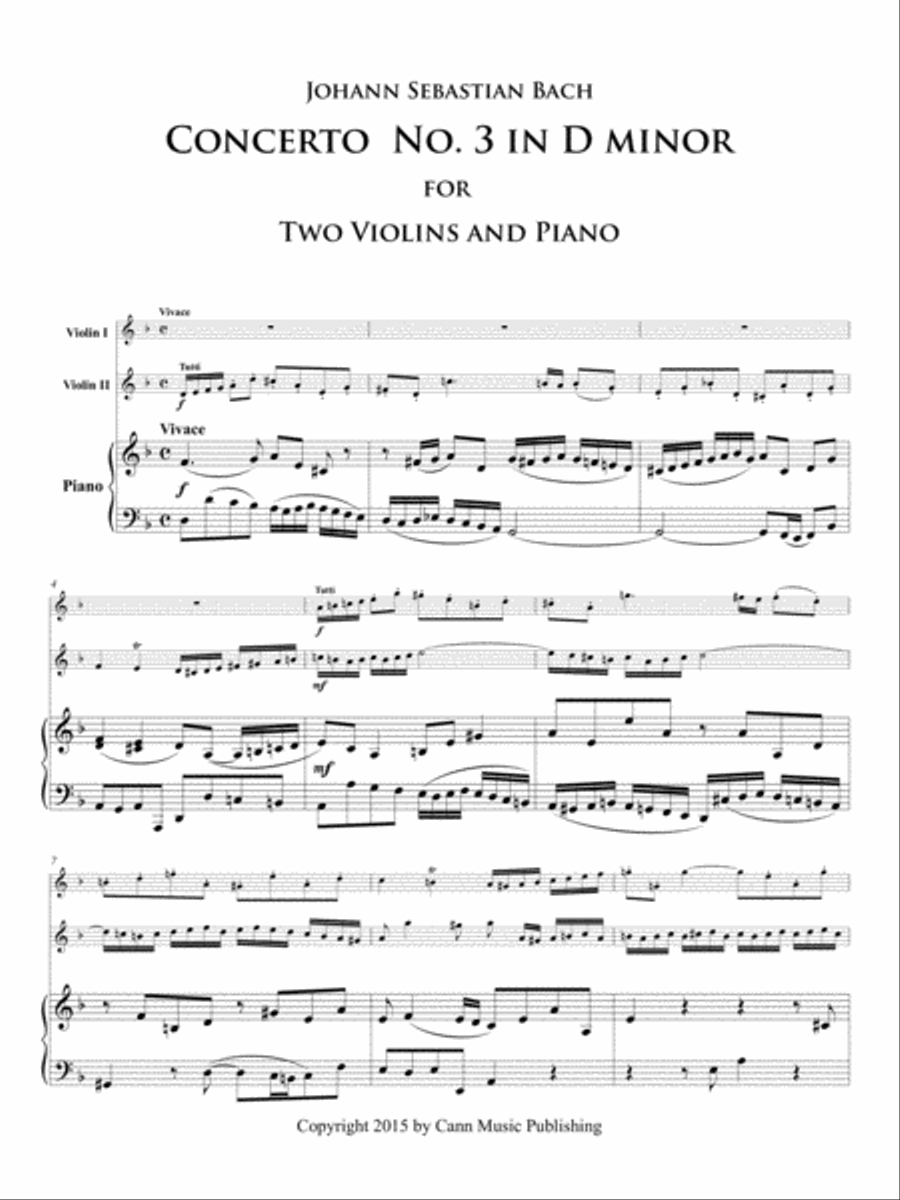 Johann Sebastian Bach: Concerto for Two Violins and Piano, in D minor Violin scores gallery preview page 2
