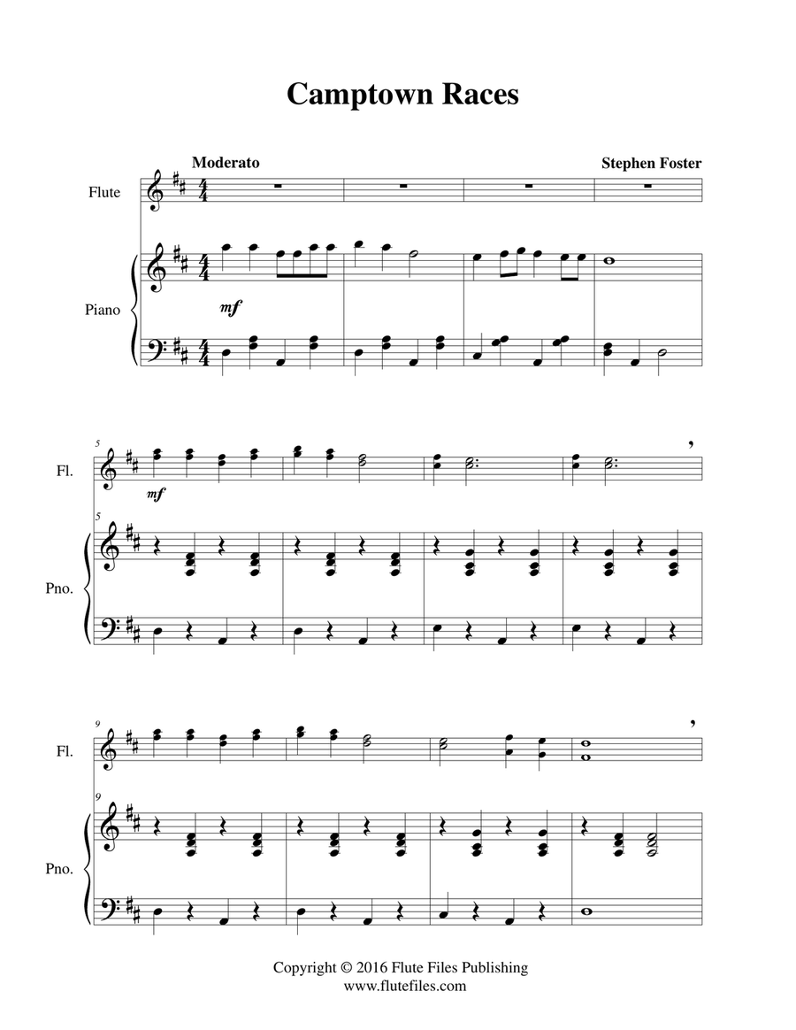 Camptown Races - Flute Duet and Piano Flute Duet scores gallery preview page 3
