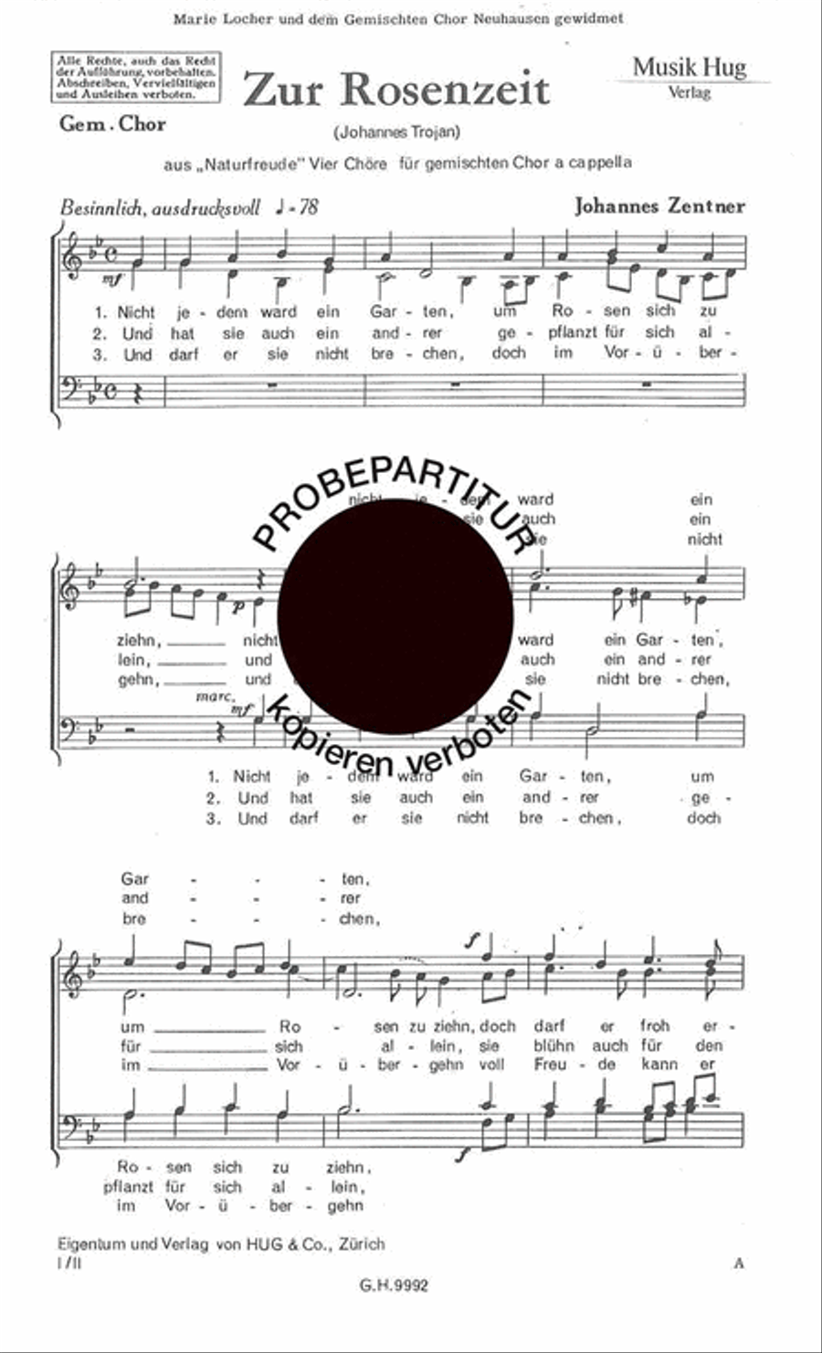 Zur Rosenzeit Choir scores gallery preview page 1