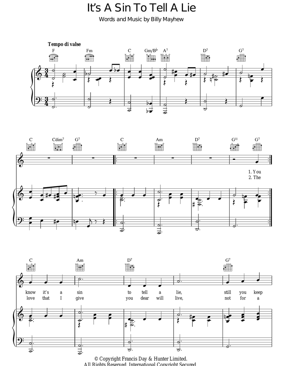 It's A Sin To Tell A Lie Guitar scores gallery preview page 1