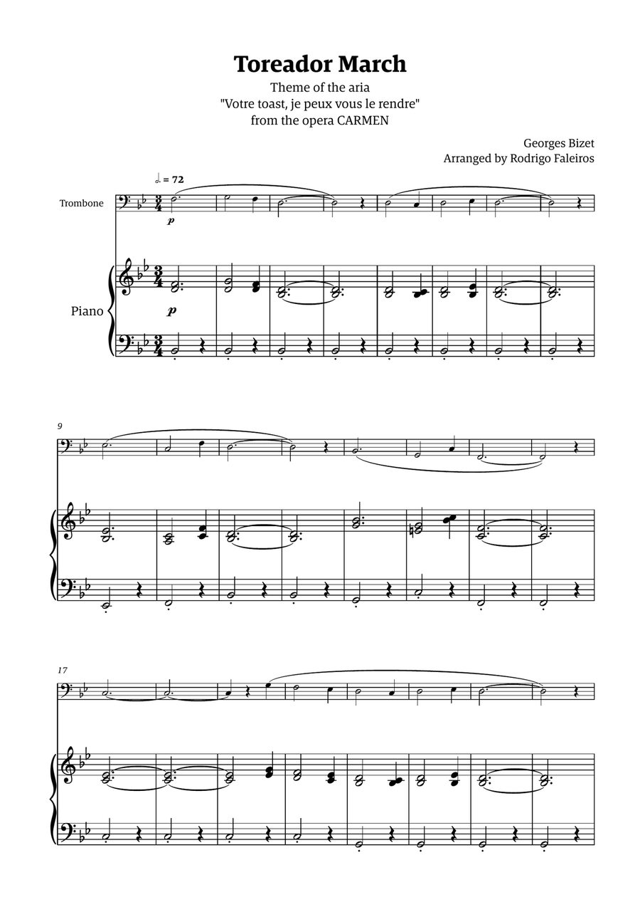 Toreador March (from the opera Carmen) - easy version Chamber Music scores gallery preview page 1
