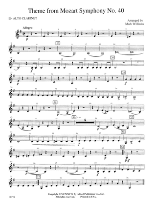 Book cover for Theme from Mozart Symphony No. 40: E-flat Alto Clarinet