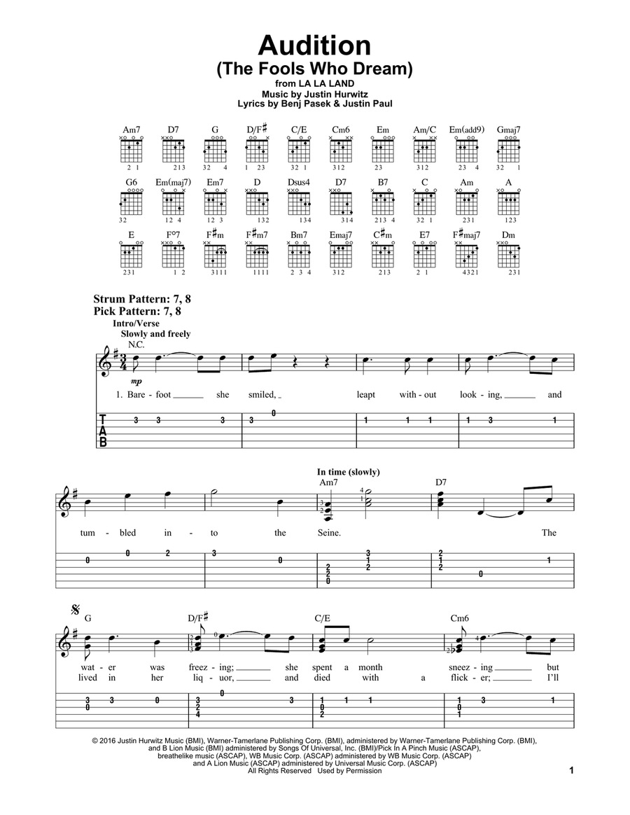Audition (The Fools Who Dream) (from La La Land) Acoustic Guitar scores gallery preview page 1