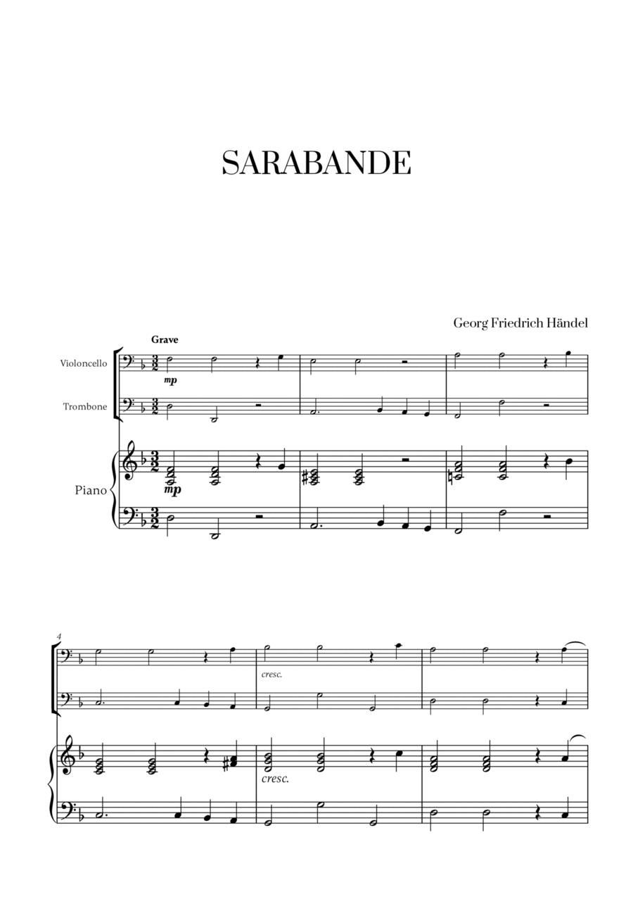G. F. Haendel - Sarabande (for Cello and Trombone) Trombone Duet scores gallery preview page 1