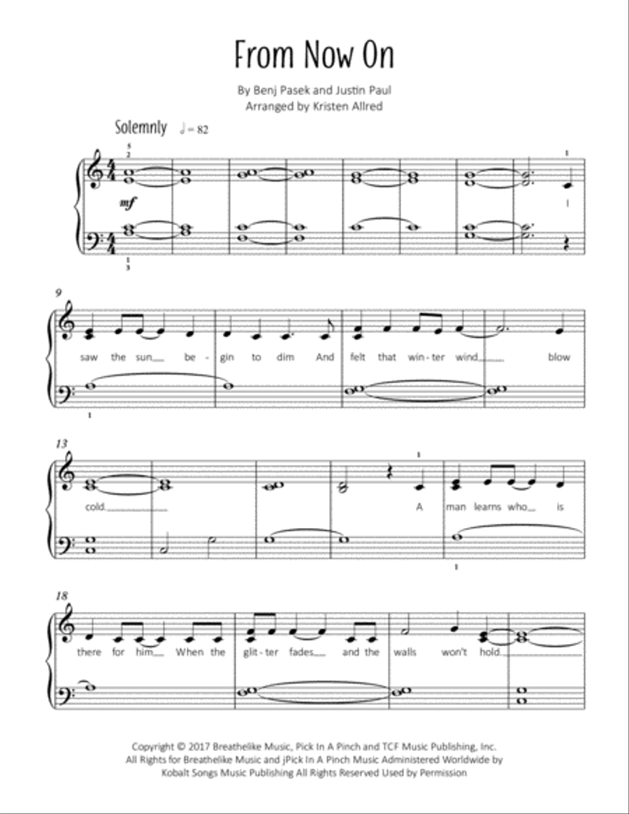 From Now On Easy Piano scores gallery preview page 1
