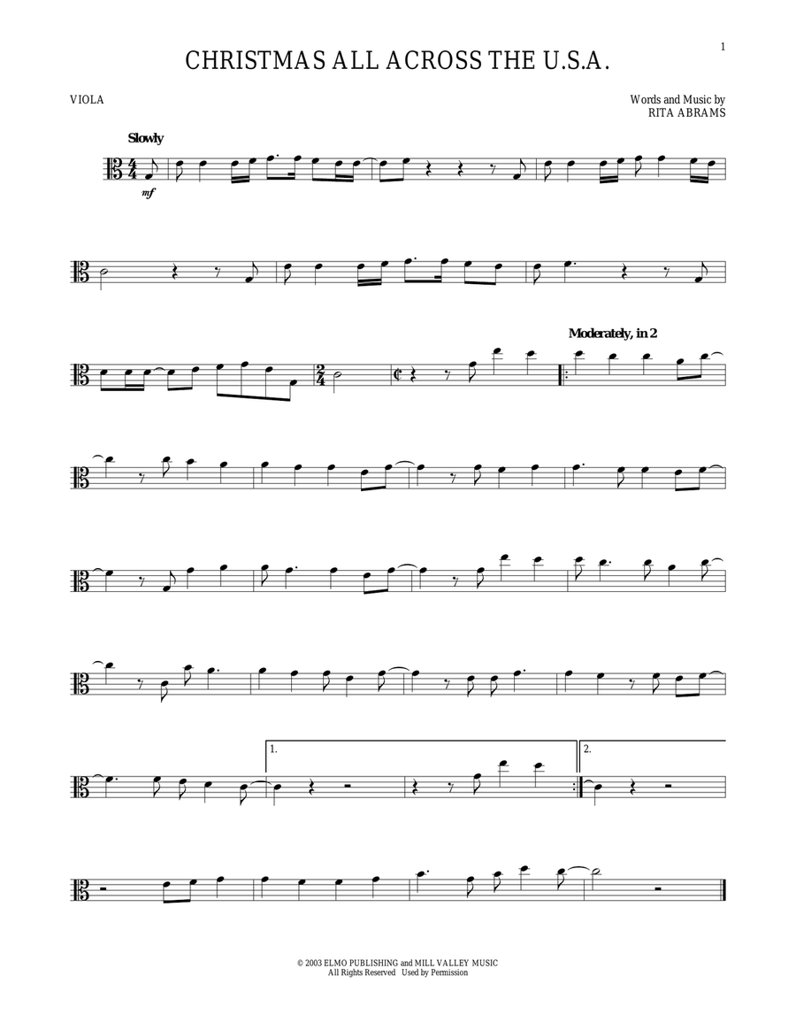 Christmas All Across The U.S.A. Viola Solo scores gallery preview page 1