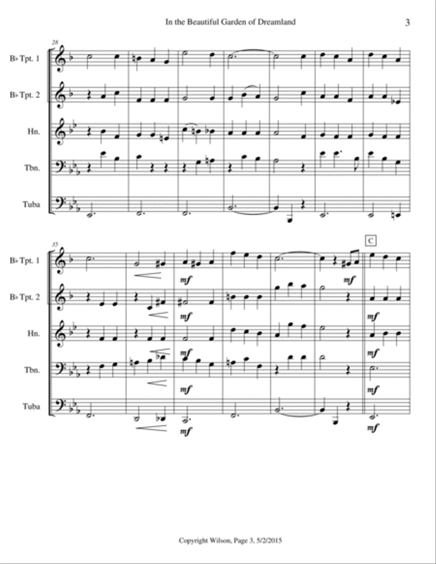 In the Beautiful Garden of Dreamland Brass Quintet scores gallery preview page 4