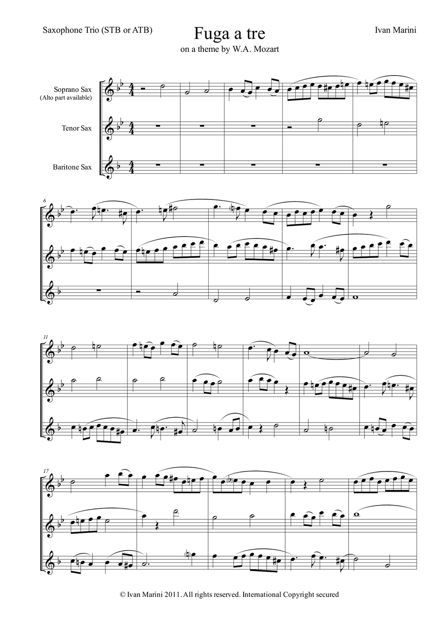 Fuga a tre (on a theme by W.A. Mozart) - for Saxophone Trio (STB or ATB) STB scores gallery preview page 2