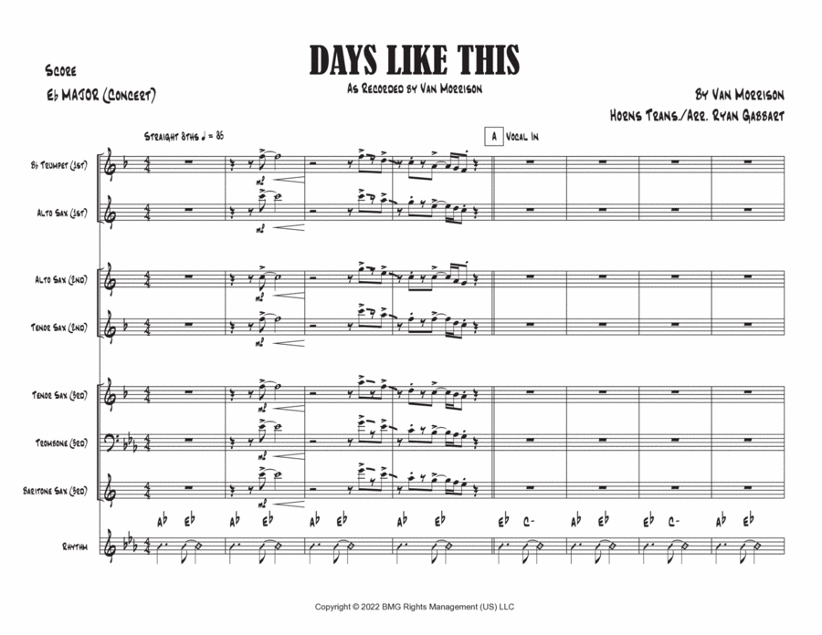 Days Like This Tenor Saxophone scores gallery preview page 1