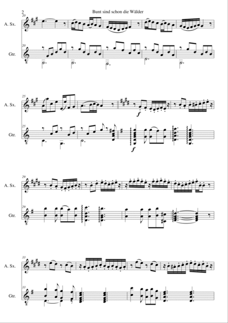 Bunt sind schon die Wälder (Woods in autumn colours) for alto saxophone and guitar Alto Saxophone scores gallery preview page 2