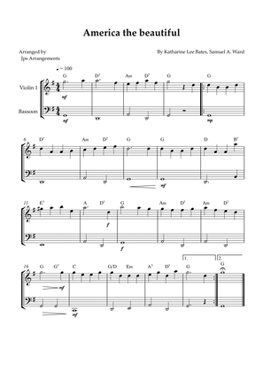 America The Beautiful - duet for Violin and Bassoon (+CHORDS)