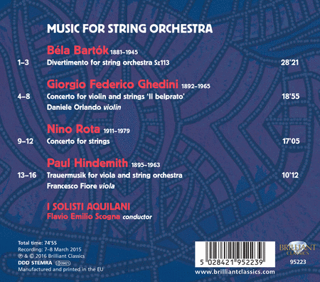 Bartok, Ghedini, Hindemith & Rota: Music for String Orchestra