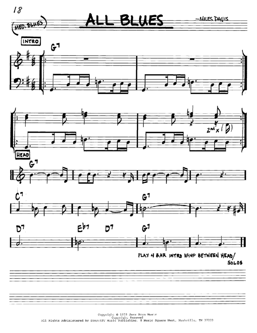 All Blues C Instrument scores gallery preview page 1
