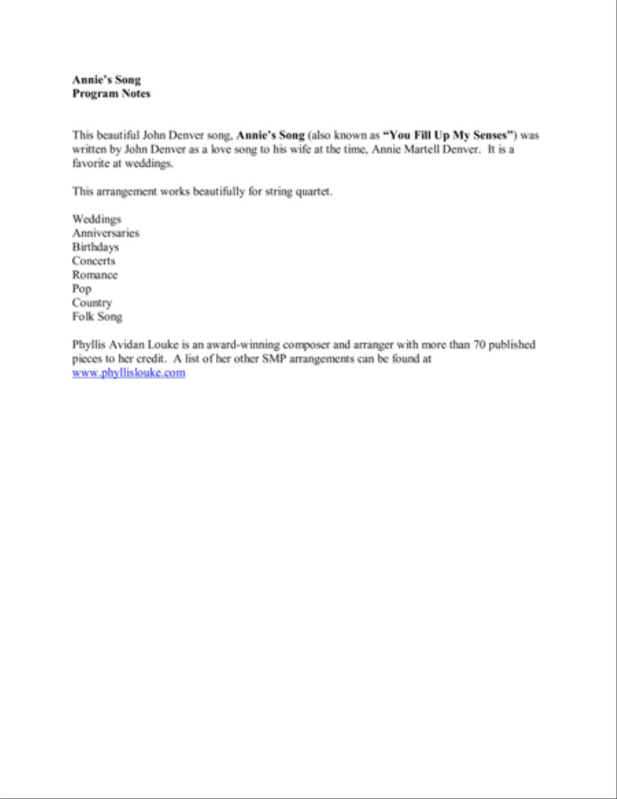 Annie's Song String Quartet scores gallery preview page 2
