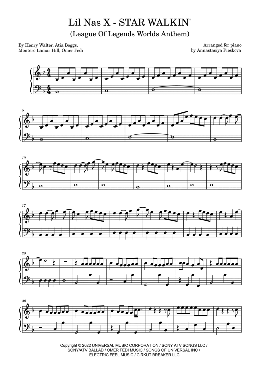 Star Walkin' (league Of Legends Worlds Anthem) Easy Piano scores gallery preview page 1