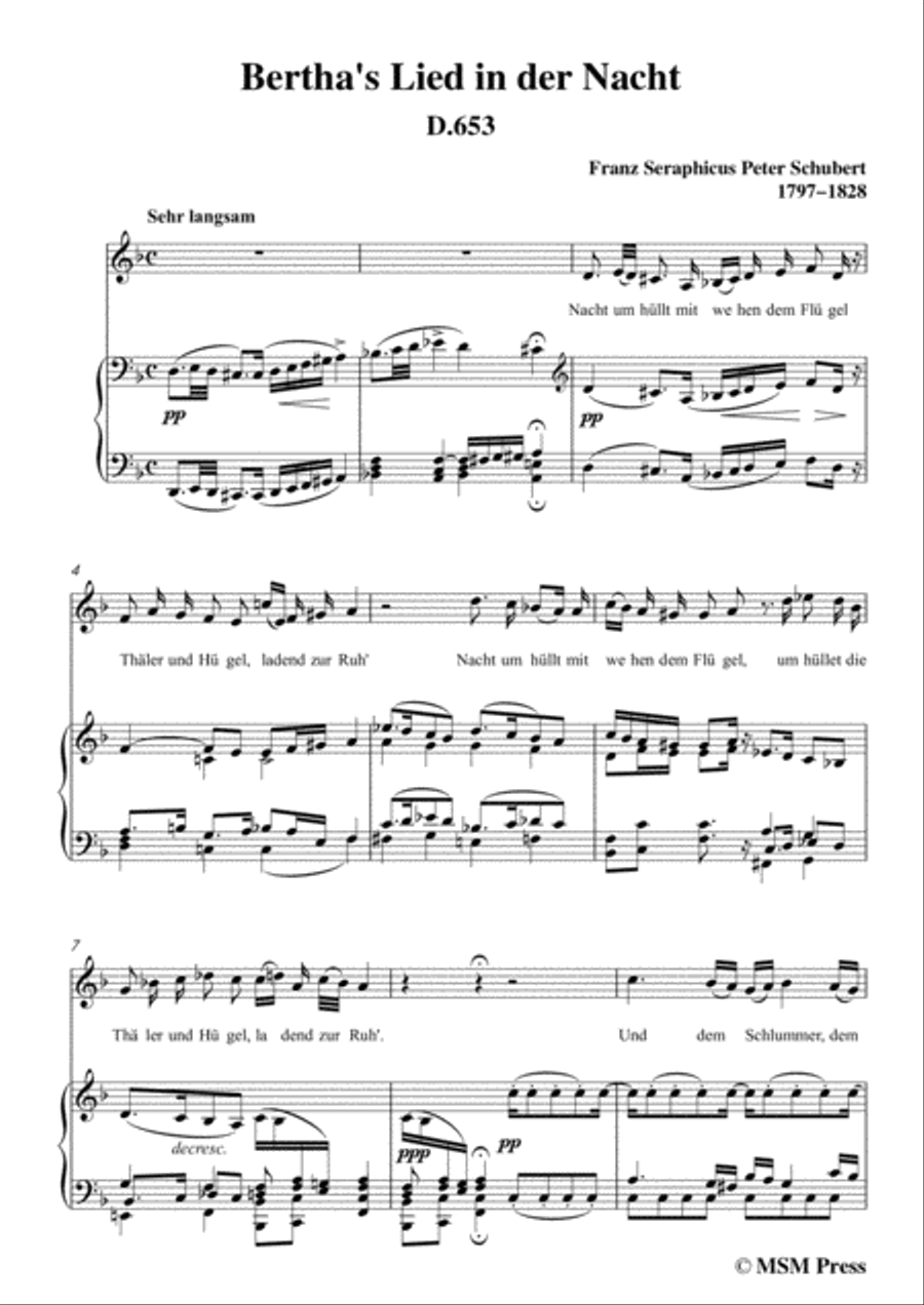 Schubert-Bertha's Lied in der Nacht(Bertha's Night Song),D.653,in F Major,for Voice&Piano Voice scores gallery preview page 3