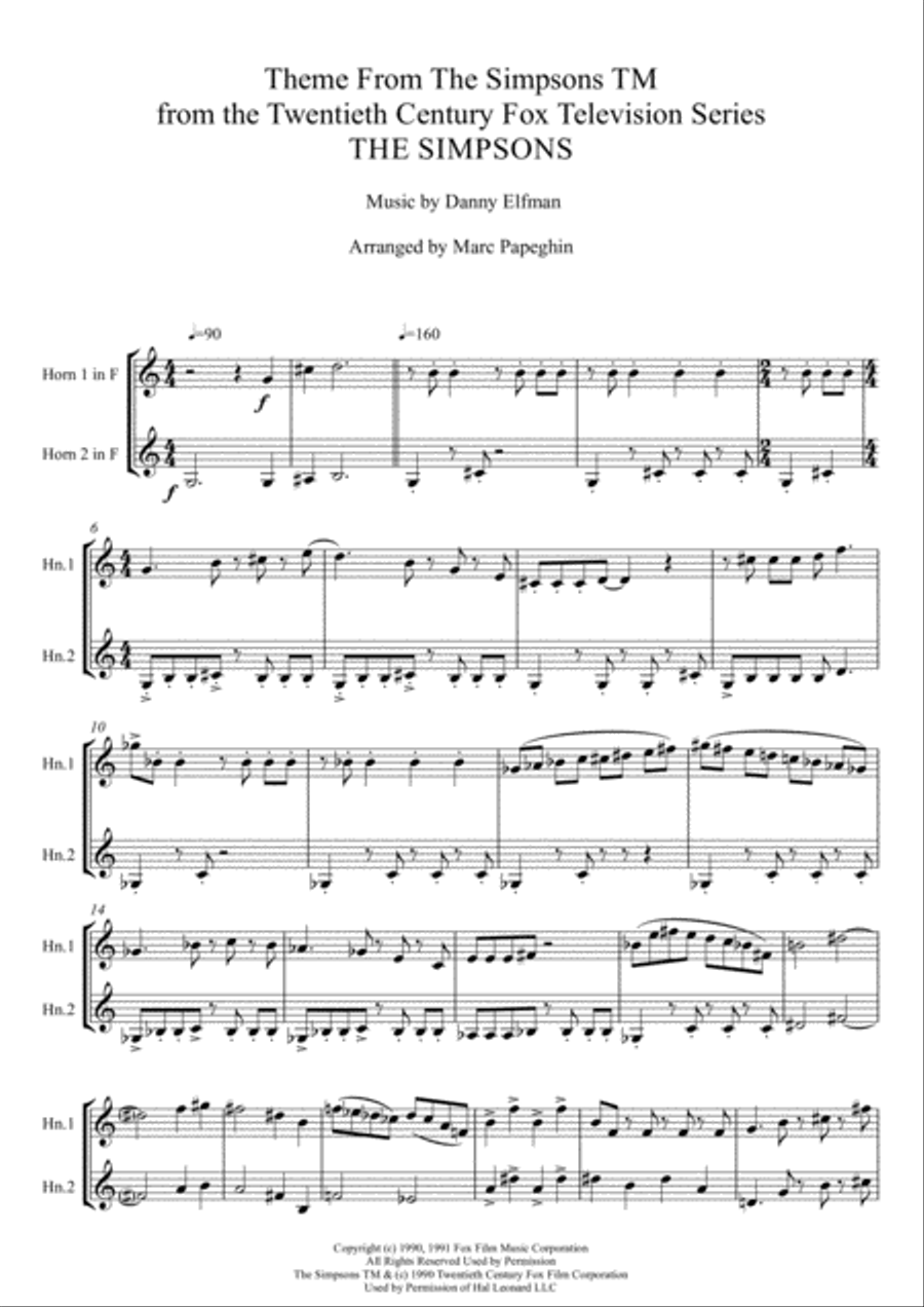 Theme From The Simpsons TM from the Twentieth Century Fox Television Series THE SIMPSONS Brass Duet scores gallery preview page 2