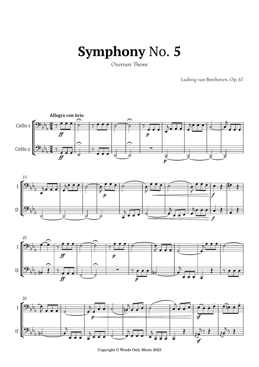 Symphony No. 5 by Beethoven for Cello Duet String Duet scores gallery preview page 2