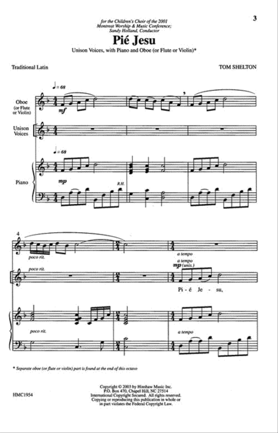 Pie Jesu Unison Choir scores gallery preview page 2