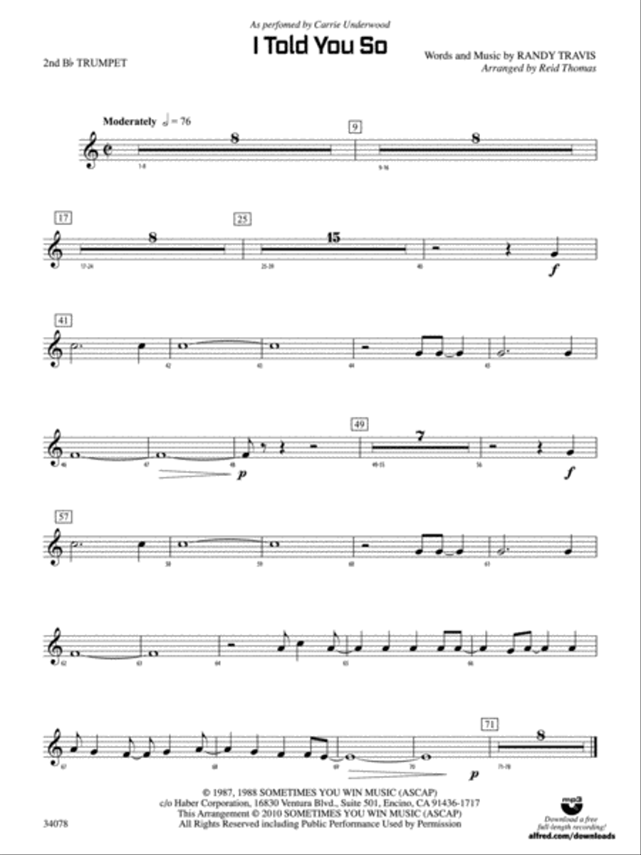 I Told You So: 2nd B-flat Trumpet Concert Band scores gallery preview page 1