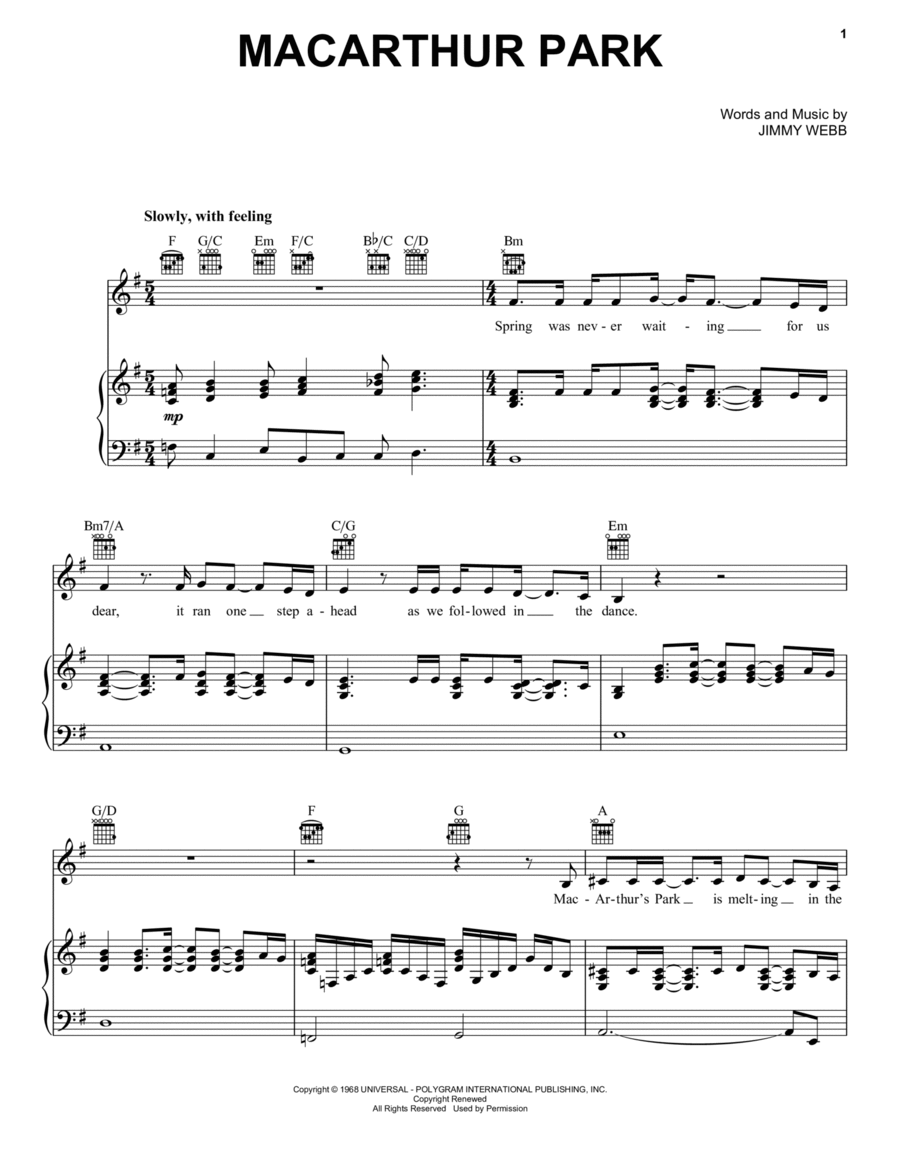MacArthur Park Piano, Vocal, Guitar scores gallery preview page 1