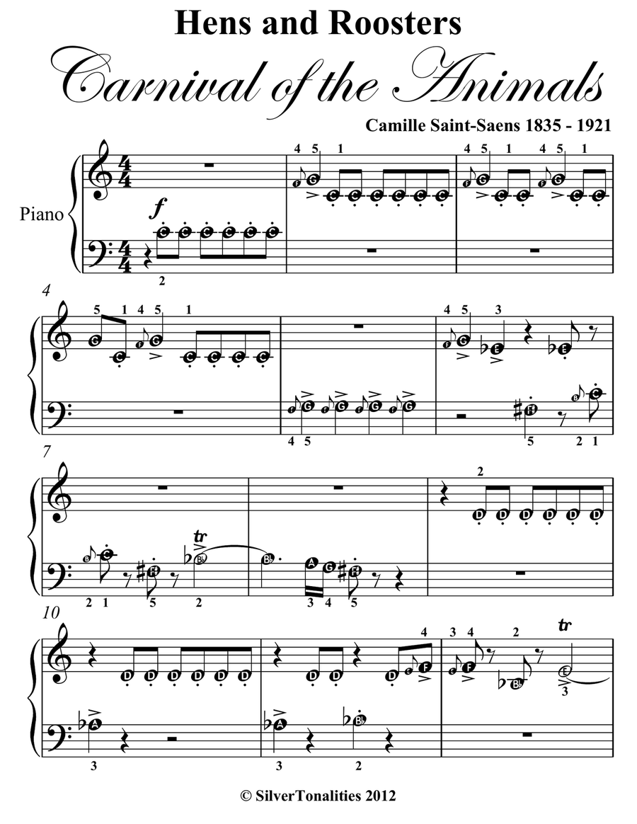 Hens and Roosters Carnival of the Animals Beginner Piano Sheet Music Hens and Roosters Carnival of the Animals Beginner Piano Sheet Music Easy Piano scores gallery preview page 2