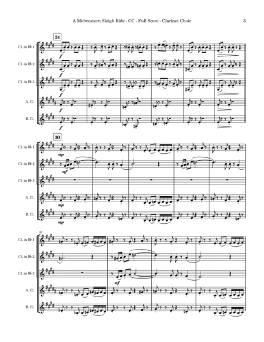 A Midwestern Sleigh Ride Clarinet Choir scores gallery preview page 3