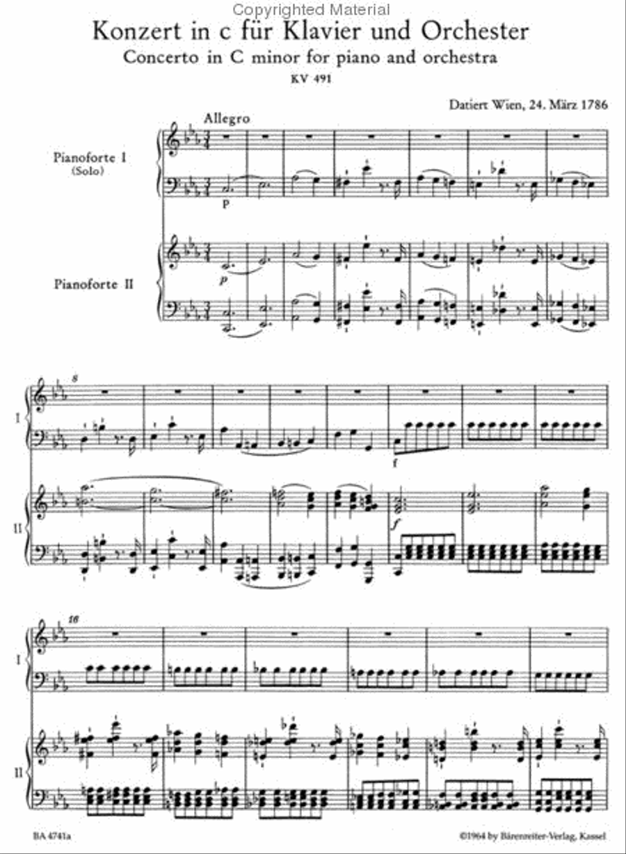 Piano Concerto In C Minor, K. 491 Piano Solo scores gallery preview page 2