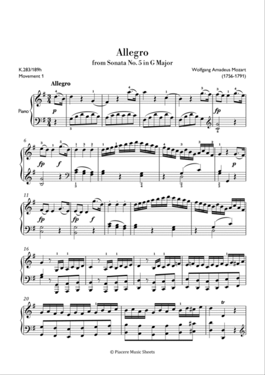 Mozart - Allegro from Piano Sonata No. 5 in G Major - Advanced Chamber Music scores gallery preview page 2