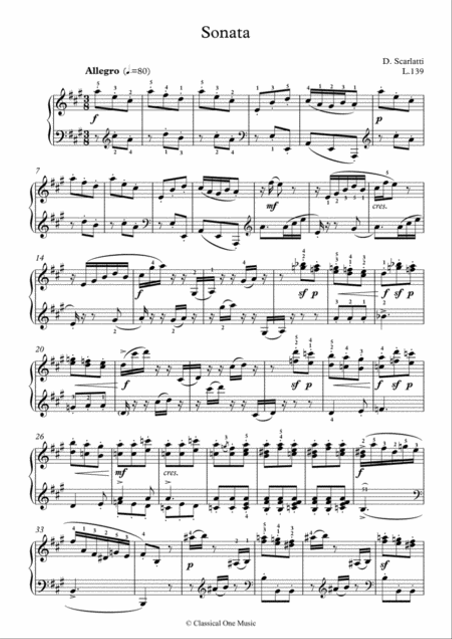 Scarlatti-Sonata in A-Major L.139 K.182(piano) Piano Solo scores gallery preview page 2