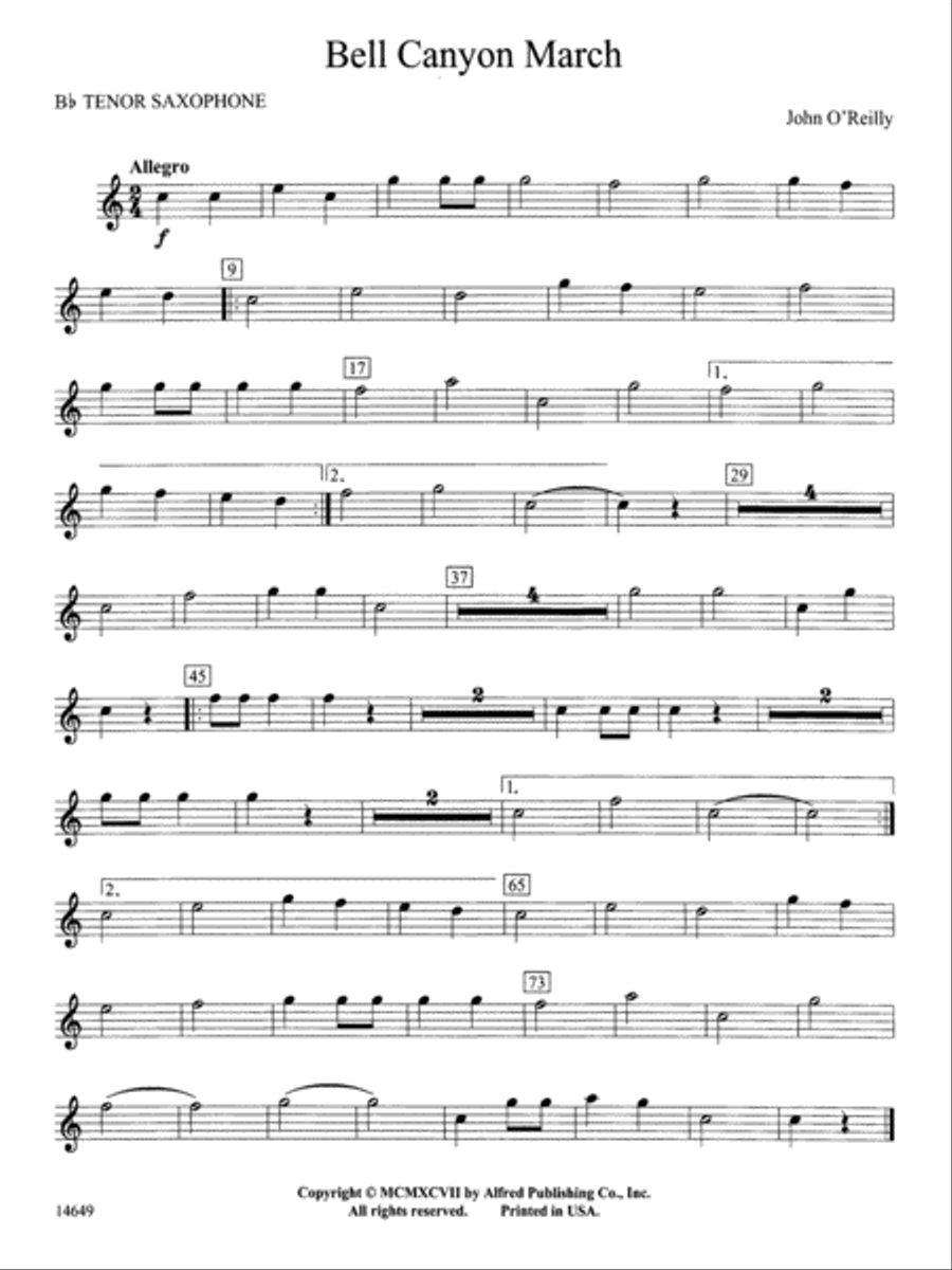 Bell Canyon March: B-flat Tenor Saxophone Concert Band scores gallery preview page 1