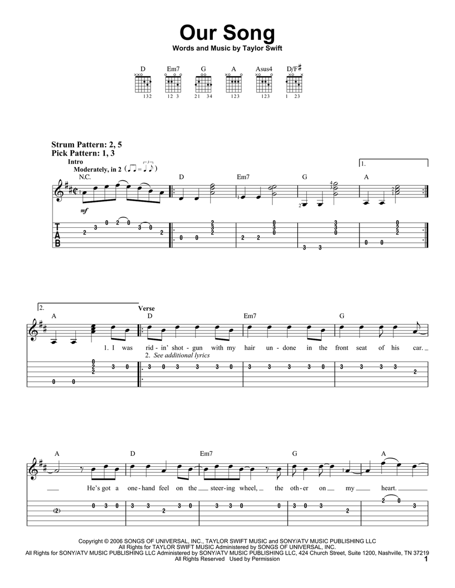 Our Song Acoustic Guitar scores gallery preview page 1