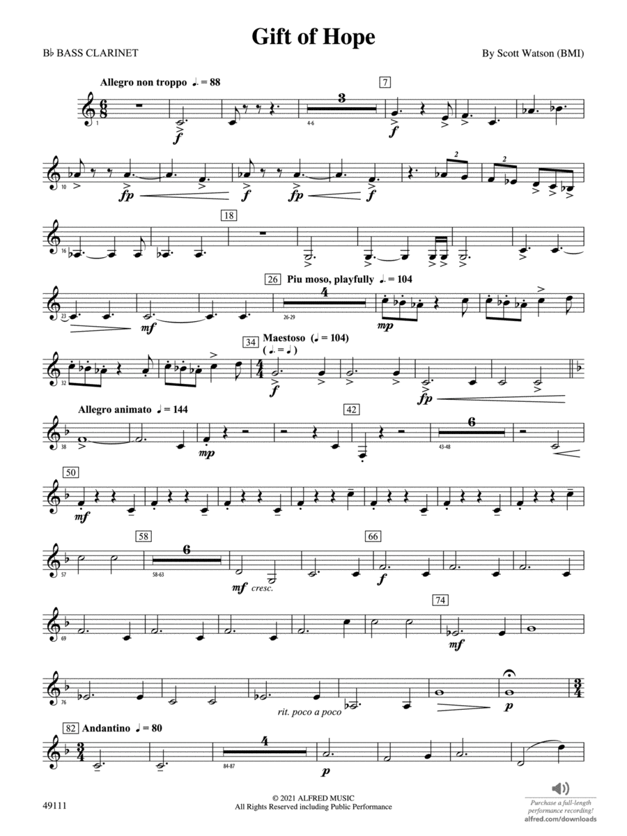 Gift of Hope: B-flat Bass Clarinet Concert Band scores gallery preview page 1