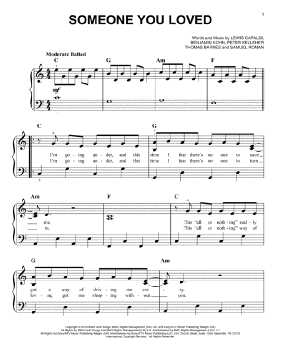 Someone You Loved Easy Piano scores gallery preview page 1