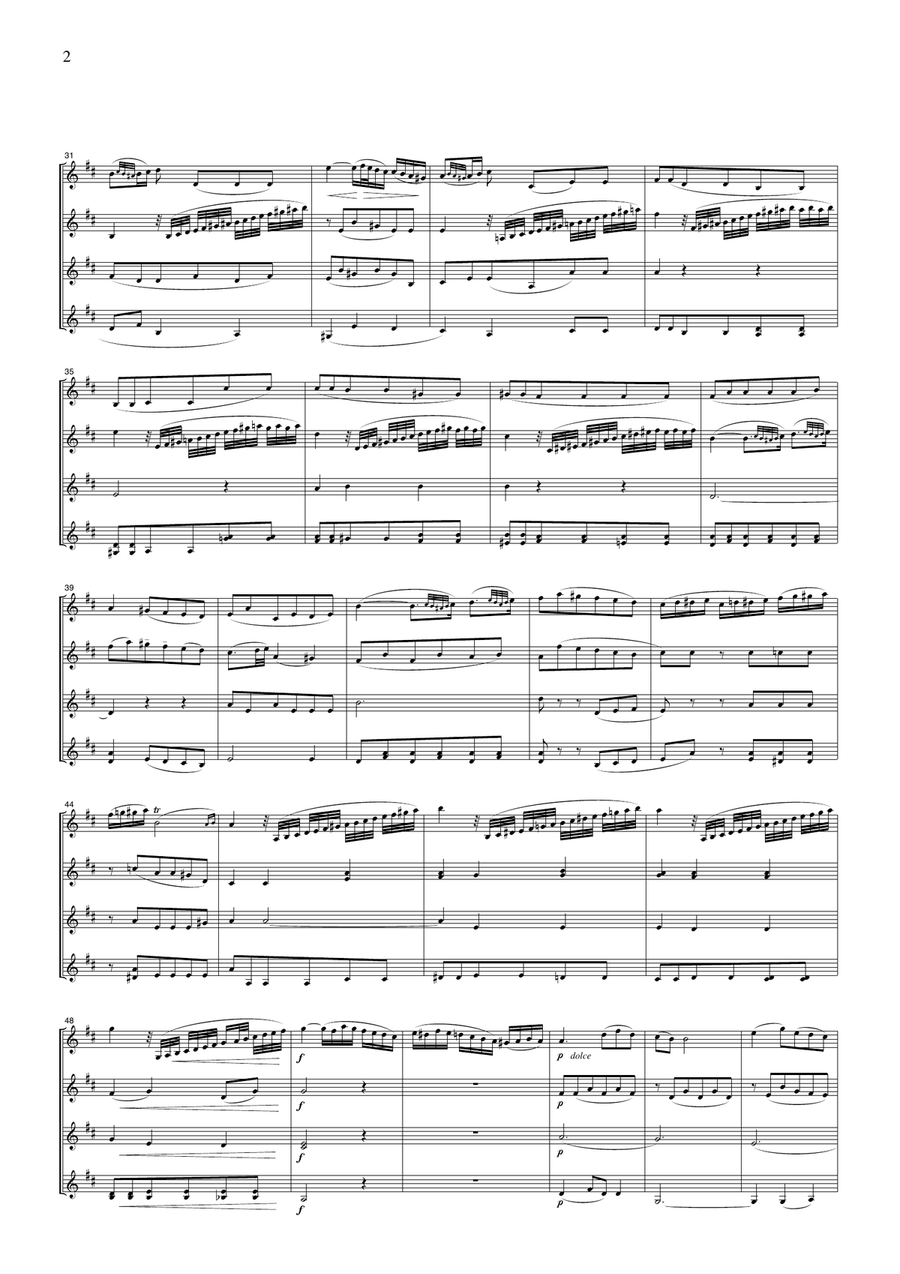 Mozart Larghetto from Clarinet Quintet K.581, for 4 Violins, VN403 String Quartet scores gallery preview page 2