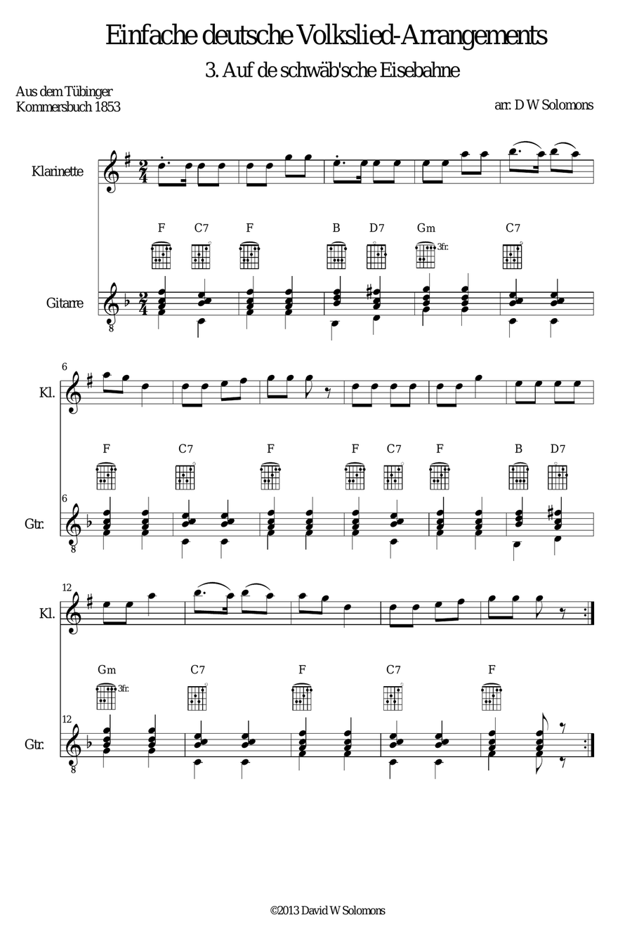 Railway Song (Auf de schwäb'sche Eisebahne) for clarinet and guitar Clarinet scores gallery preview page 4