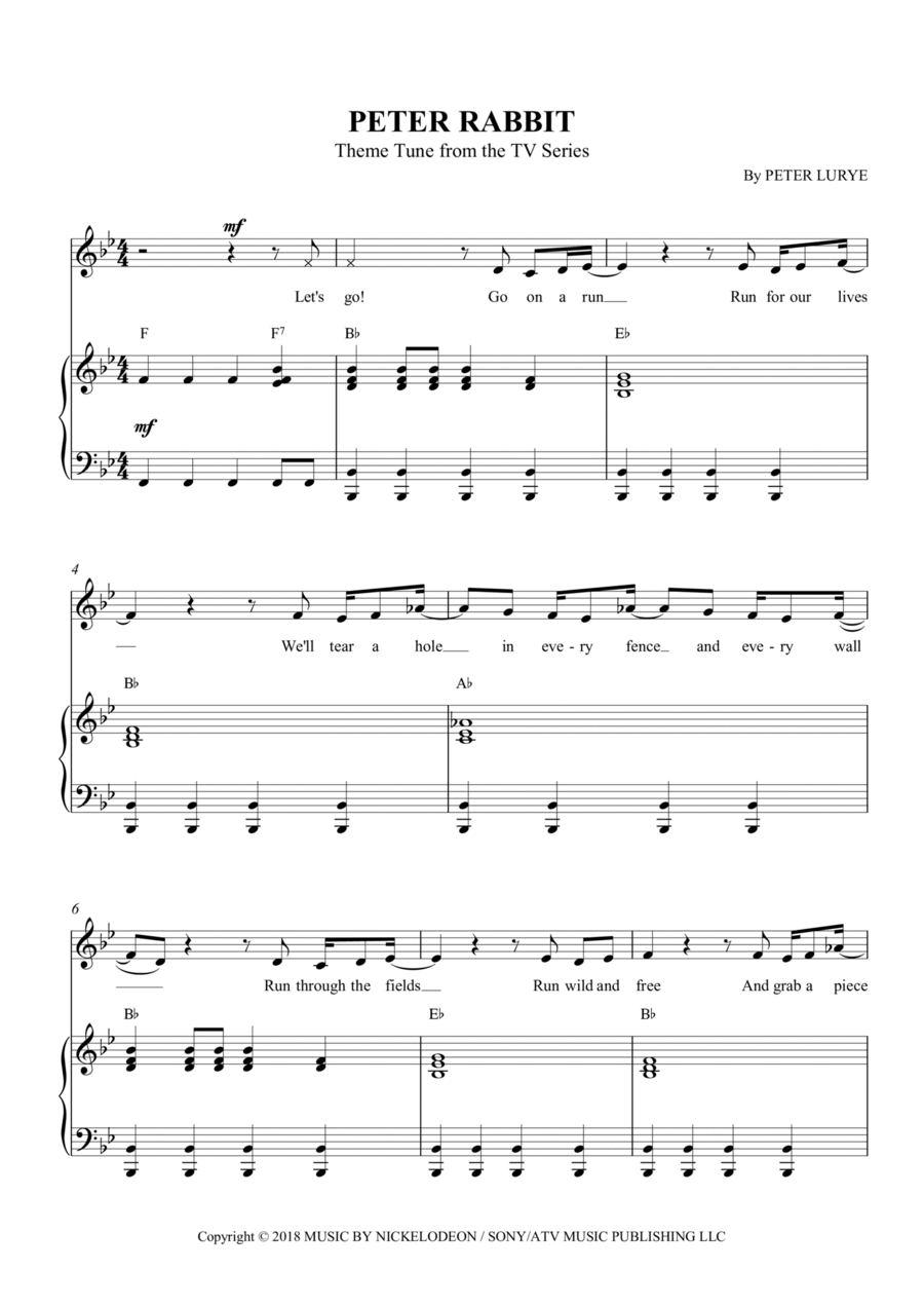 Peter Rabbit Theme Song Piano, Vocal, Guitar scores gallery preview page 1
