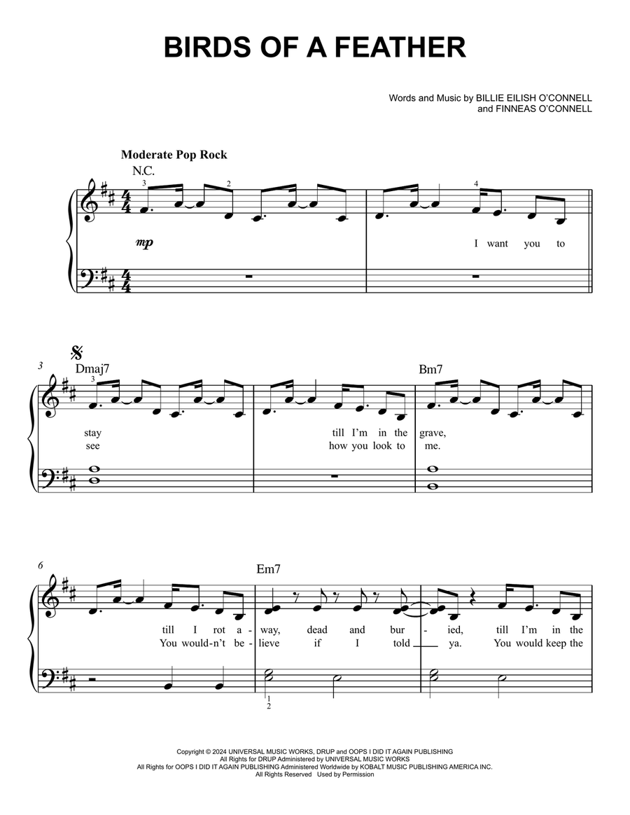 BIRDS OF A FEATHER Easy Piano scores gallery preview page 1