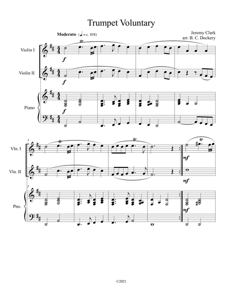 Trumpet Voluntary (Violin Duet) with optional piano accompaniment image number null
