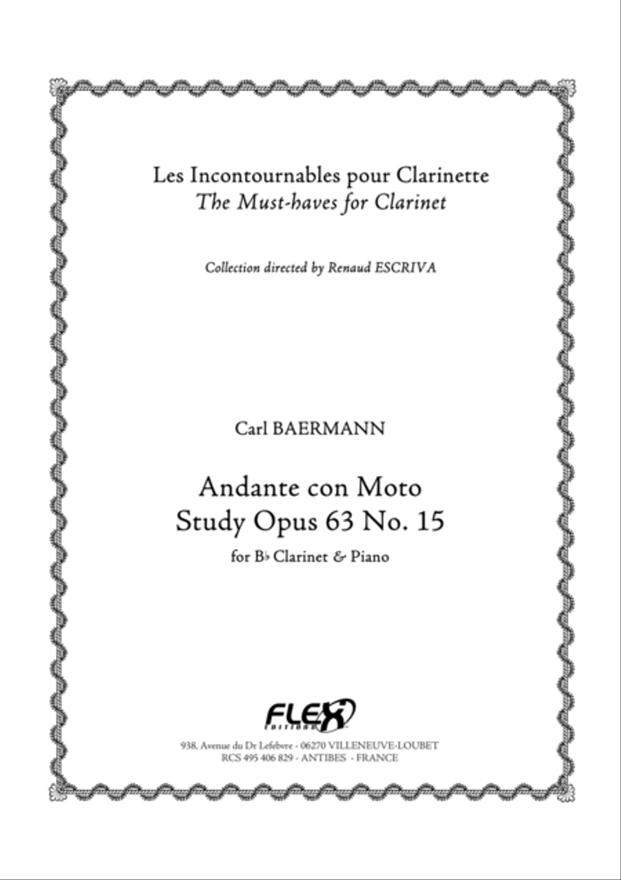 Andante con Moto - Study Opus 63 No. 15 B-Flat Clarinet scores gallery preview page 1