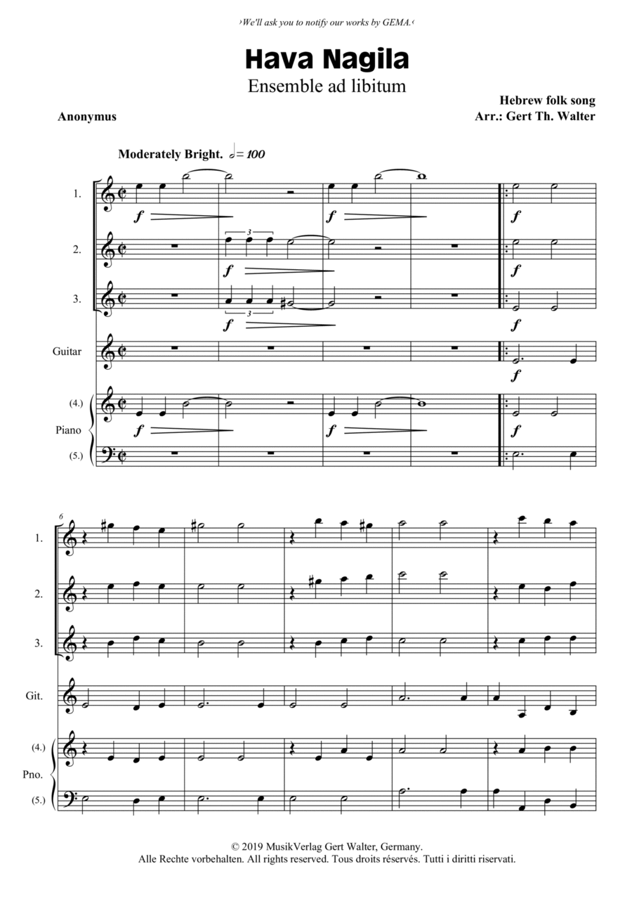 Hava Nagila Hava Nagila School and Community scores gallery preview page 1