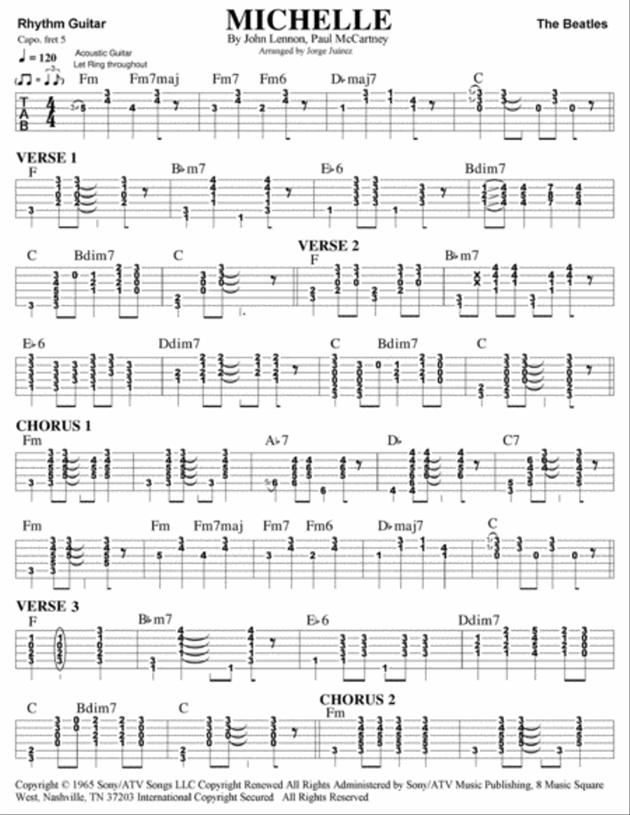 Michelle Guitar Tablature scores gallery preview page 1