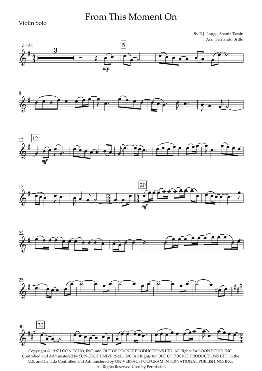 From This Moment On Violin Solo scores gallery preview page 1