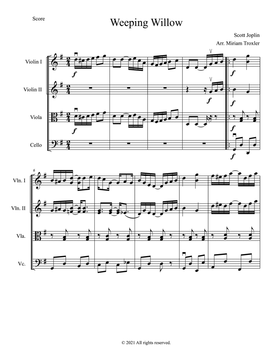 Weeping Willow for String Quartet String Quartet scores gallery preview page 1