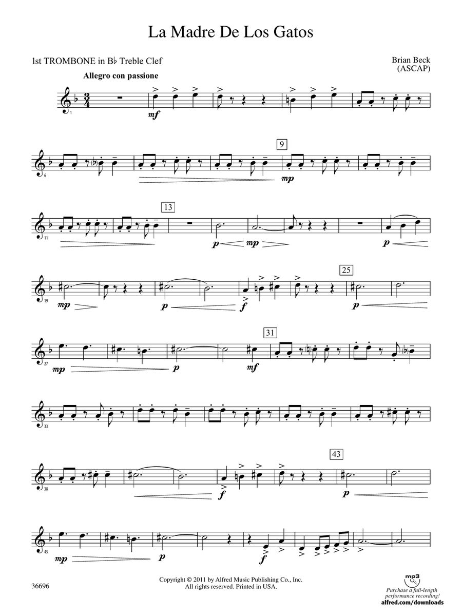 La Madre de los Gatos: (World Part) 1st B-flat Trombone T.C.